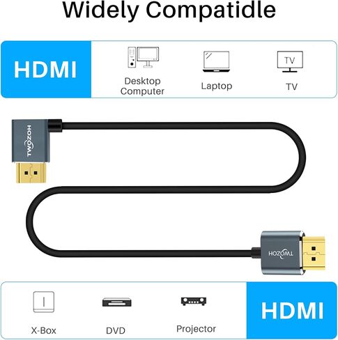 Twozoh Flexible HDMI to HDMI Cable Downward Angled 90° 1FT, Ultra Thin and Slim HDMI Cord Support 3D/4K@60Hz in Kuwait