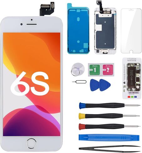 for iPhone 6S Screen Replacement with Home Button 4.7 inch White LCD | 3D Touch Digitizer Display Full Assembly Fix Kit, Front Camera Proximity Sensor Ear Speaker Repair Tools A1633 A1688 A1700 in Kuwait