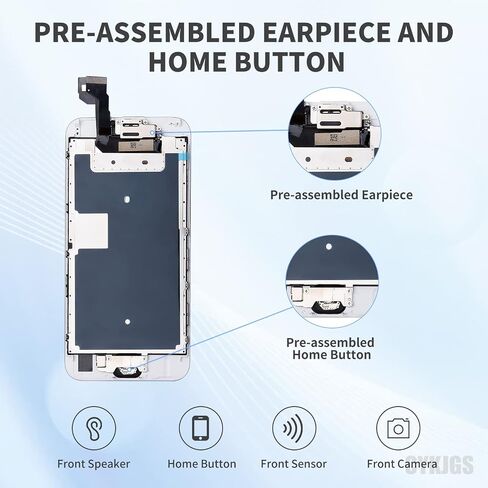 for iPhone 6S Screen Replacement with Home Button 4.7 inch White LCD | 3D Touch Digitizer Display Full Assembly Fix Kit, Front Camera Proximity Sensor Ear Speaker Repair Tools A1633 A1688 A1700 in Kuwait