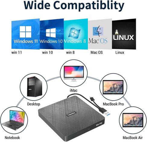 ييونكو محرك أقراص بلو راي خارجي لنظام التشغيل ويندوز 7 8 10 11 لينكس ماك او اس in Kuwait