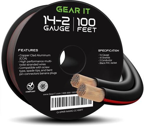 GEARit Speaker Wire 14 Gauge, Speaker Cable 100ft for Car Audio, Home Theater, CCA(Black) | Speaker Wire 14 Gauge with Foot Markers,Polarity Marked,14 AWG Speaker Wires for DIY Installations(CCA,Black) in Kuwait