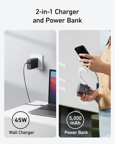Anker 45W Wall Charger with 5,000 mAh 20W Portable Charger, Dual-Port USB-C for iPhone 15/15 Plus/15 Pro/15 Pro Max, iPhone 14/13 Series, iPhone 14/13 Series, iPad Pro, AirPods, Apple Watch, and More in Saudi Arabia