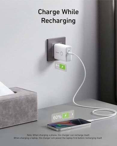 Anker 45W Wall Charger with 5,000 mAh 20W Portable Charger, Dual-Port USB-C for iPhone 15/15 Plus/15 Pro/15 Pro Max, iPhone 14/13 Series, iPhone 14/13 Series, iPad Pro, AirPods, Apple Watch, and More in Saudi Arabia