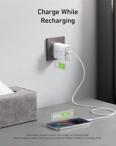 Anker 45W Wall Charger with 5,000 mAh 20W Portable Charger, Dual-Port USB-C for iPhone 15/15 Plus/15 Pro/15 Pro Max, iPhone 14/13 Series, iPhone 14/13 Series, iPad Pro, AirPods, Apple Watch, and More in Kuwait