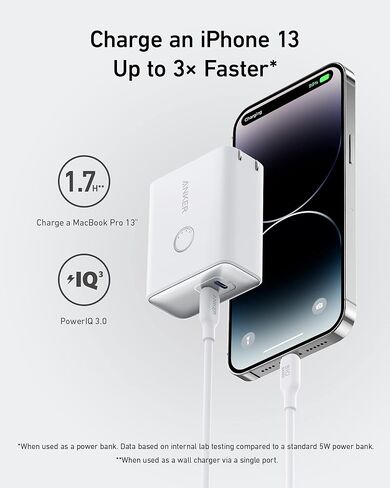 Anker 45W Wall Charger with 5,000 mAh 20W Portable Charger, Dual-Port USB-C for iPhone 15/15 Plus/15 Pro/15 Pro Max, iPhone 14/13 Series, iPhone 14/13 Series, iPad Pro, AirPods, Apple Watch, and More in Kuwait