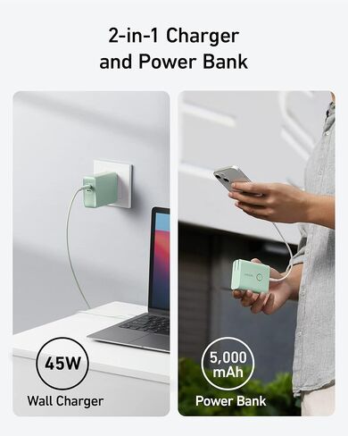 Anker 45W Wall Charger with 5,000 mAh 20W Portable Charger, Dual-Port USB-C for iPhone 15/15 Plus/15 Pro/15 Pro Max, iPhone 14/13 Series, iPhone 14/13 Series, iPad Pro, AirPods, Apple Watch, and More in Saudi Arabia