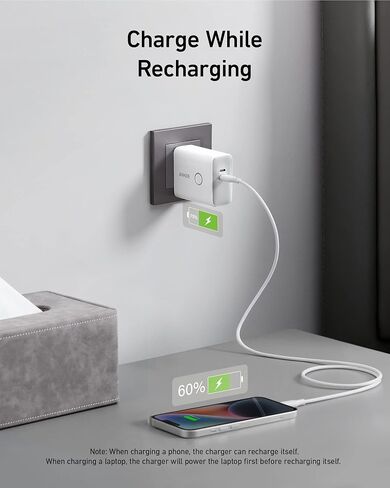 Anker 45W Wall Charger with 5,000 mAh 20W Portable Charger, Dual-Port USB-C for iPhone 15/15 Plus/15 Pro/15 Pro Max, iPhone 14/13 Series, iPhone 14/13 Series, iPad Pro, AirPods, Apple Watch, and More in Saudi Arabia