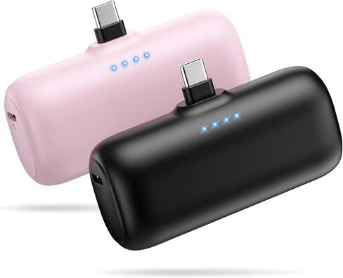 [2 Pack] Mini Portable Charger USB-C Power Bank, 5200mAh Portable Charger,Compact Plug in Battery Pack Compatible with iPhone 15/15 Plus/15 Pro/15 Pro Max Samsung Android Phones etc-Pink+light Blue in Saudi Arabia