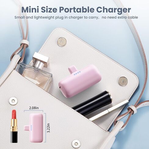 [2 Pack] Mini Portable Charger USB-C Power Bank, 5200mAh Portable Charger,Compact Plug in Battery Pack Compatible with iPhone 15/15 Plus/15 Pro/15 Pro Max Samsung Android Phones etc-Pink+light Blue in Saudi Arabia