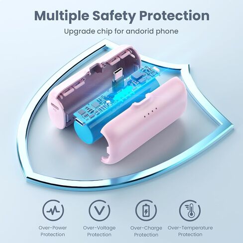 [2 Pack] Mini Portable Charger USB-C Power Bank, 5200mAh Portable Charger,Compact Plug in Battery Pack Compatible with iPhone 15/15 Plus/15 Pro/15 Pro Max Samsung Android Phones etc-Pink+light Blue in Saudi Arabia