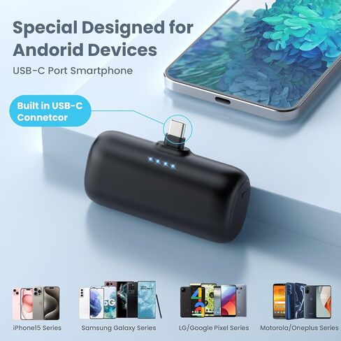 [2 Pack] Mini Portable Charger USB-C Power Bank, 5200mAh Portable Charger,Compact Plug in Battery Pack Compatible with iPhone 15/15 Plus/15 Pro/15 Pro Max Samsung Android Phones etc-Pink+light Blue in Saudi Arabia