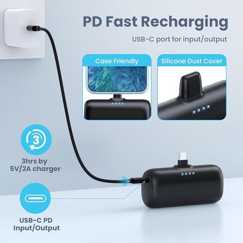 [2 Pack] Mini Portable Charger USB-C Power Bank, 5200mAh Portable Charger,Compact Plug in Battery Pack Compatible with iPhone 15/15 Plus/15 Pro/15 Pro Max Samsung Android Phones etc-Pink+light Blue in Saudi Arabia