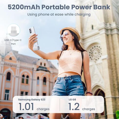 [2 Pack] Mini Portable Charger USB-C Power Bank, 5200mAh Portable Charger,Compact Plug in Battery Pack Compatible with iPhone 15/15 Plus/15 Pro/15 Pro Max Samsung Android Phones etc-Pink+light Blue in Saudi Arabia