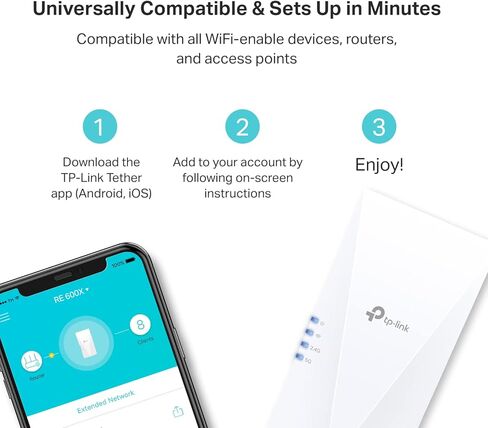 معزز الإنترنت TP-Link AX1800 WiFi 6، يصل إلى 1500 قدم مربع و30 جهازًا، مكرر تقوية الإشارة اللاسلكية ثنائي النطاق، منفذ جيجابت إيثرنت، وضع AP، متوافق مع OneMesh (RE600X) (متجدد) in Kuwait