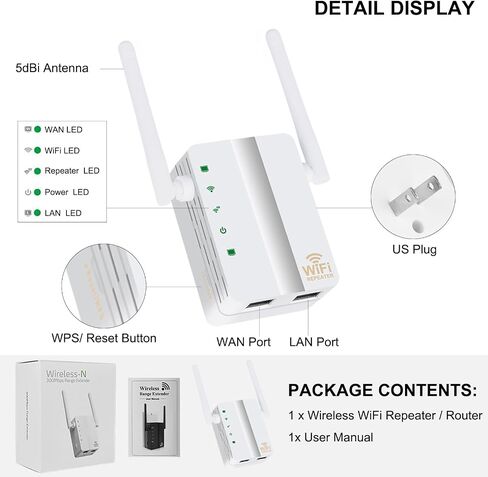 N300 WiFi Booster (U10)، معزز إشارة موسعات WiFi للمنزل، موسع نطاق WiFi أحادي النطاق، معزز الإنترنت، يدعم نقطة التكرار/الوصول، إعداد WPS، تصميم قابس الحائط، 2.4 جيجا هرتز فقط in Kuwait
