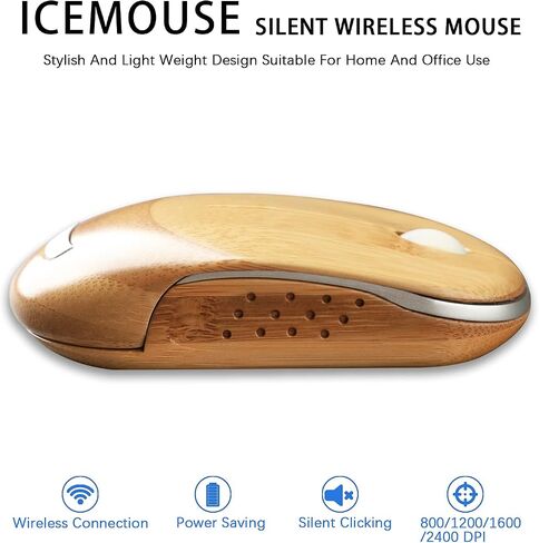 ماوس لاسلكي من Icemouse لأجهزة الكمبيوتر المحمول، 2.4 جيجا بايت كمبيوتر محمول لاسلكي من الخيزران، نقر صامت مع 4 نقاط لكل بوصة قابلة للتعديل لأجهزة الكمبيوتر المحمول وسطح المكتب وأجهزة MacBook مع منافذ USB in Saudi Arabia