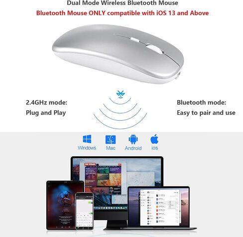 Wireless Bluetooth Mouse for Apple iPad iPhone MacBook Android Samsung Tablet Phone Dual-Mode Rechargeable 2.4G Portable Computer Mice for Windows Laptop Notebook PC Mac Desktop USB Receiver (Black) in Kuwait