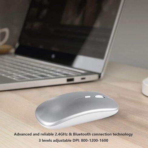 Wireless Bluetooth Mouse for Apple iPad iPhone MacBook Android Samsung Tablet Phone Dual-Mode Rechargeable 2.4G Portable Computer Mice for Windows Laptop Notebook PC Mac Desktop USB Receiver (Black) in Kuwait