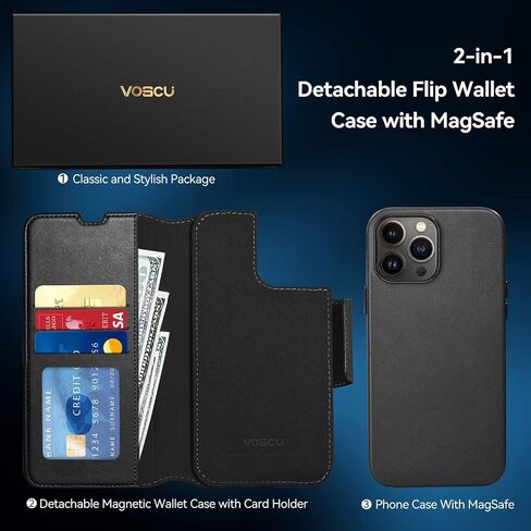 Wallet Case for iPhone 14 with Magsafe, Premium PU Leather Flip Folio Cover RFID Blocking with Card Slot, Magnetic Kickstand Shockproof Cover Designed for iPhone 14 6.1''-Black in Saudi Arabia