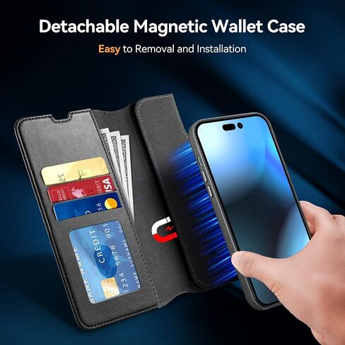 Wallet Case for iPhone 14 with Magsafe, Premium PU Leather Flip Folio Cover RFID Blocking with Card Slot, Magnetic Kickstand Shockproof Cover Designed for iPhone 14 6.1''-Black in Saudi Arabia