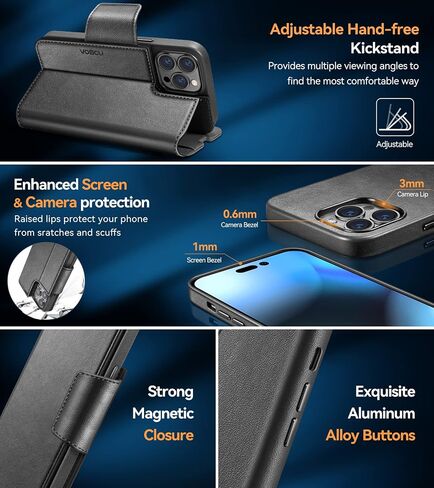 Wallet Case for iPhone 14 with Magsafe, Premium PU Leather Flip Folio Cover RFID Blocking with Card Slot, Magnetic Kickstand Shockproof Cover Designed for iPhone 14 6.1''-Black in Saudi Arabia