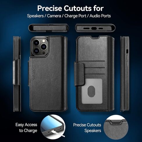 Wallet Case for iPhone 14 with Magsafe, Premium PU Leather Flip Folio Cover RFID Blocking with Card Slot, Magnetic Kickstand Shockproof Cover Designed for iPhone 14 6.1''-Black in Saudi Arabia