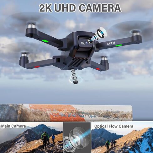 IDEA16P Brushless Motor Drone with 2 Camera for Adults 2k EIS Camera Drone Max speed 40km/h 5GHz WiFi FPV video RC Drones Dual Camera Drone for Adults EIS Camera 2K 30 Minutes 2 Batteries in Kuwait