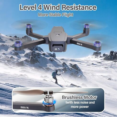 IDEA16P Brushless Motor Drone with 2 Camera for Adults 2k EIS Camera Drone Max speed 40km/h 5GHz WiFi FPV video RC Drones Dual Camera Drone for Adults EIS Camera 2K 30 Minutes 2 Batteries in Kuwait