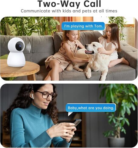 NoahTec Indoor Camera, 1080P 2.4GHz Pet Camera Baby Monitor, 360° Cameras for Home Security Indoor, Dog Camera 24/7 Motion Detection, 2-Way Call, IR Night Vision,Siren Alarm, Works with Alexa in Kuwait