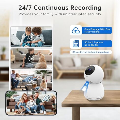 NoahTec Indoor Camera, 1080P 2.4GHz Pet Camera Baby Monitor, 360° Cameras for Home Security Indoor, Dog Camera 24/7 Motion Detection, 2-Way Call, IR Night Vision,Siren Alarm, Works with Alexa in Kuwait