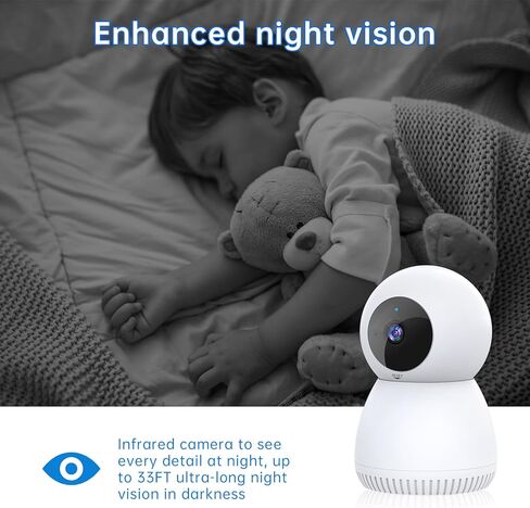 NoahTec Indoor Camera, 1080P 2.4GHz Pet Camera Baby Monitor, 360° Cameras for Home Security Indoor, Dog Camera 24/7 Motion Detection, 2-Way Call, IR Night Vision,Siren Alarm, Works with Alexa in Kuwait