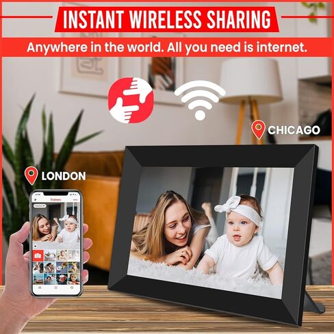 اطار صور رقمي ذكي 10.1 انش واي فاي من فراميو، اطار صور رقمي بشاشة لمس عالية الدقة 1280×800 مع تخزين مدمج بسعة 16 جيجا وعرض شرائح ودوران تلقائي ومشاركة اللحظات على الفور عبر التطبيق in Kuwait