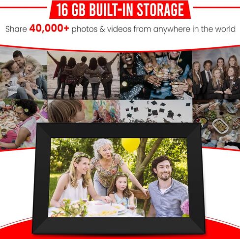 اطار صور رقمي ذكي 10.1 انش واي فاي من فراميو، اطار صور رقمي بشاشة لمس عالية الدقة 1280×800 مع تخزين مدمج بسعة 16 جيجا وعرض شرائح ودوران تلقائي ومشاركة اللحظات على الفور عبر التطبيق in Kuwait
