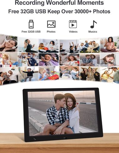 10.1-Inch Digital Picture Frame USB, Jimwey IPS Screen 1920x1080 Digital Photo Frame Slide Show for Gifts with 32GB USB Flash Drive SD Card Slot, Support Music Video Motion Sensor with Romote Control in Kuwait