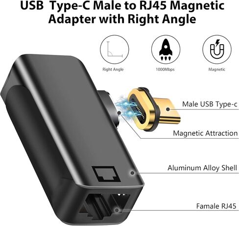 USB-C إيثرنت محول مغناطيسي YACSEJAO 90 درجة 24 دبوس نوع C إلى RJ45 جيجابت LAN موصل USB C محول الشبكة لنظام التشغيل Windows Android Mac OS in Saudi Arabia