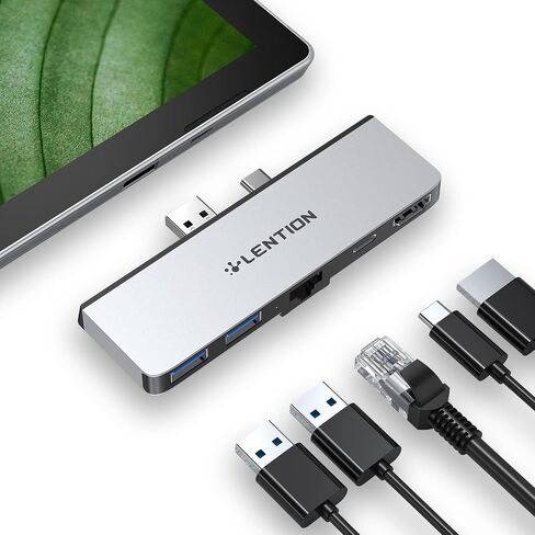 LENTION Surface Pro 7 USB C Hub,6-in-1 Microsoft Surface Pro 7 USB C Dock with 4K@60Hz HDMI Display, SD and Micro SD Dual Card Reader, 2 USB 3.0 Port, PD 60W Type C Charging Port (CS34,Black) in Kuwait