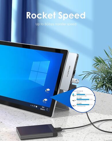 LENTION Surface Pro 7 USB C Hub,6-in-1 Microsoft Surface Pro 7 USB C Dock with 4K@60Hz HDMI Display, SD and Micro SD Dual Card Reader, 2 USB 3.0 Port, PD 60W Type C Charging Port (CS34,Black) in Kuwait