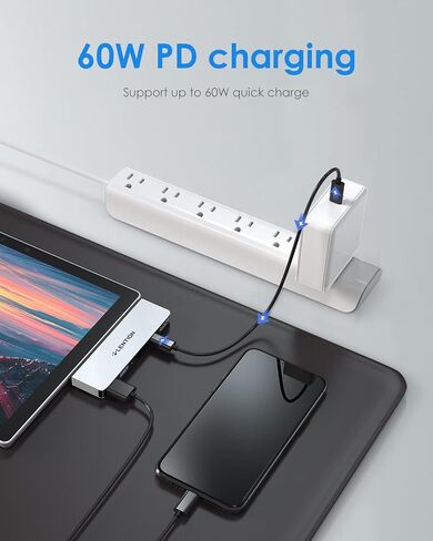 LENTION Surface Pro 7 USB C Hub,6-in-1 Microsoft Surface Pro 7 USB C Dock with 4K@60Hz HDMI Display, SD and Micro SD Dual Card Reader, 2 USB 3.0 Port, PD 60W Type C Charging Port (CS34,Black) in Kuwait