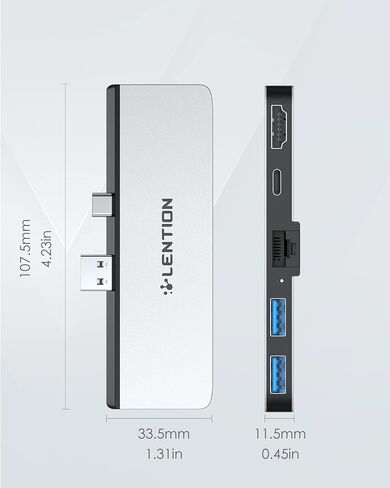 LENTION Surface Pro 7 USB C Hub,6-in-1 Microsoft Surface Pro 7 USB C Dock with 4K@60Hz HDMI Display, SD and Micro SD Dual Card Reader, 2 USB 3.0 Port, PD 60W Type C Charging Port (CS34,Black) in Kuwait