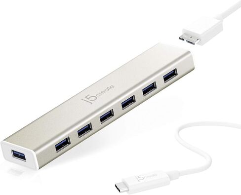 j5create USB Type-C to 7-Port USB 3.0 Data Hub with 3 ft Extended Cale [20W Power Adapter Included] for Mac, MacBook, Windows, Laptop, Surface, XPS, Chromebook, PC (JCH377) in Saudi Arabia