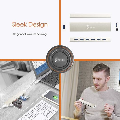 j5create USB Type-C to 7-Port USB 3.0 Data Hub with 3 ft Extended Cale [20W Power Adapter Included] for Mac, MacBook, Windows, Laptop, Surface, XPS, Chromebook, PC (JCH377) in Saudi Arabia