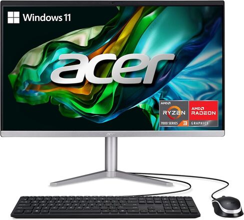 جهاز كمبيوتر آيسر أسباير C24-1300-UR32 AIO | شاشة IPS عالية الدقة مقاس 23.8 بوصة | معالج AMD Ryzen 5 7520U رباعي النواة | رسومات AMD Radeon 610M | 8 جيجابايت LPDDR5 | 512 جيجابايت PCIe SSD | Wi-Fi 6E | Windows 11 Home، أسود in Kuwait