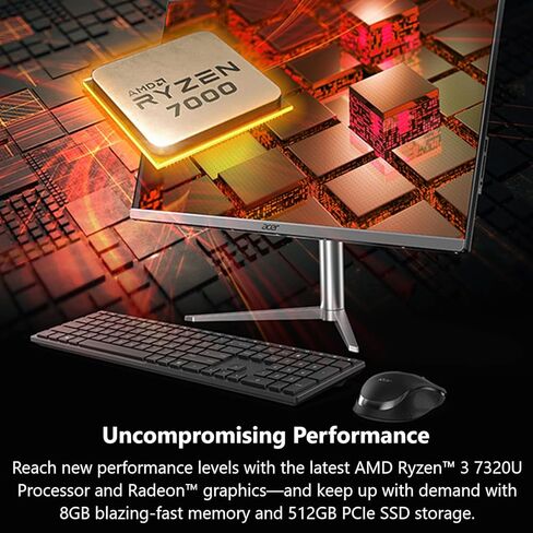 جهاز كمبيوتر آيسر أسباير C24-1300-UR32 AIO | شاشة IPS عالية الدقة مقاس 23.8 بوصة | معالج AMD Ryzen 5 7520U رباعي النواة | رسومات AMD Radeon 610M | 8 جيجابايت LPDDR5 | 512 جيجابايت PCIe SSD | Wi-Fi 6E | Windows 11 Home، أسود in Kuwait