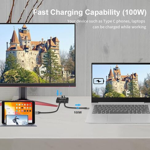 محول USB C ثنائي الاتجاه 2 في 1 مخرج 1 في 2 من النوع C، يدعم فيديو 8K 60Hz و4K 120Hz ونقل البيانات 10Gbps وشحن 100 واط in Kuwait