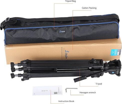 62"/158CM Video Tripod Professional Heavy Duty Aluminum | Twin Tube, 360 Degree Fluid Head, Mid-Level Spreader, For DSLR Camcorder Camera, Load Up to 17.6lb/8kg in Saudi Arabia