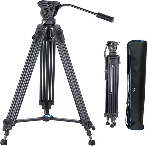 62"/158CM Video Tripod Professional Heavy Duty Aluminum | Twin Tube, 360 Degree Fluid Head, Mid-Level Spreader, For DSLR Camcorder Camera, Load Up to 17.6lb/8kg in Saudi Arabia
