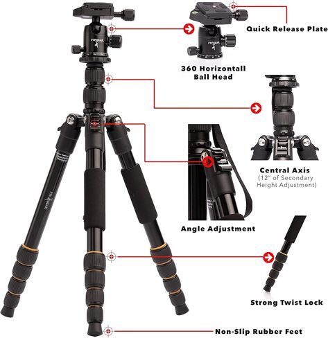 اف تي اف جير حامل ثلاثي القوائم لكاميرا دي اس ال ار من الالومنيوم وحامل احادي (20 باوند) in Kuwait