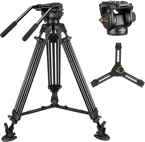 MagicLine 68.7" Aluminum Video Tripod,Heavy Duty Camera Tripod Stand with 2 Handles & 360°Fluid Head & Ground Spreader，2 QR Plates for DSLR Camcorder Cameras(Max Load 26.5 lb) in Saudi Arabia