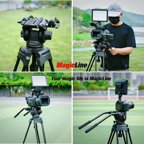 MagicLine 68.7" Aluminum Video Tripod,Heavy Duty Camera Tripod Stand with 2 Handles & 360°Fluid Head & Ground Spreader，2 QR Plates for DSLR Camcorder Cameras(Max Load 26.5 lb) in Saudi Arabia