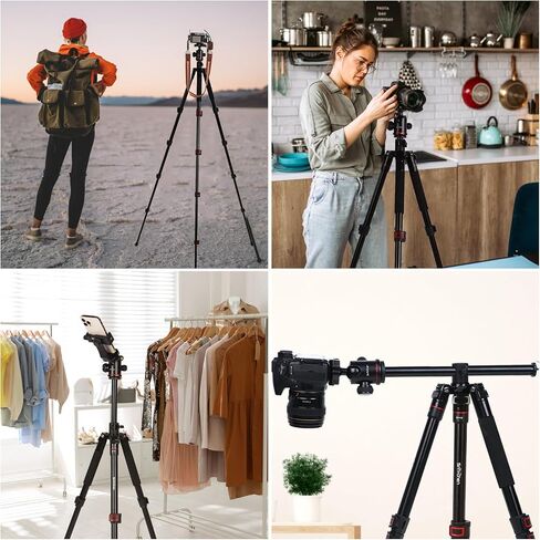 Smvchen 70"Axis Horizontal Tripod Monopod with Ball Head and Phone Clamp Compatible with Cameras and iPhone 15 Pro Max with Rotatable Center Column 5-Section Aluminum Alloy Tripod Max. Load 10kg(Red) in Saudi Arabia